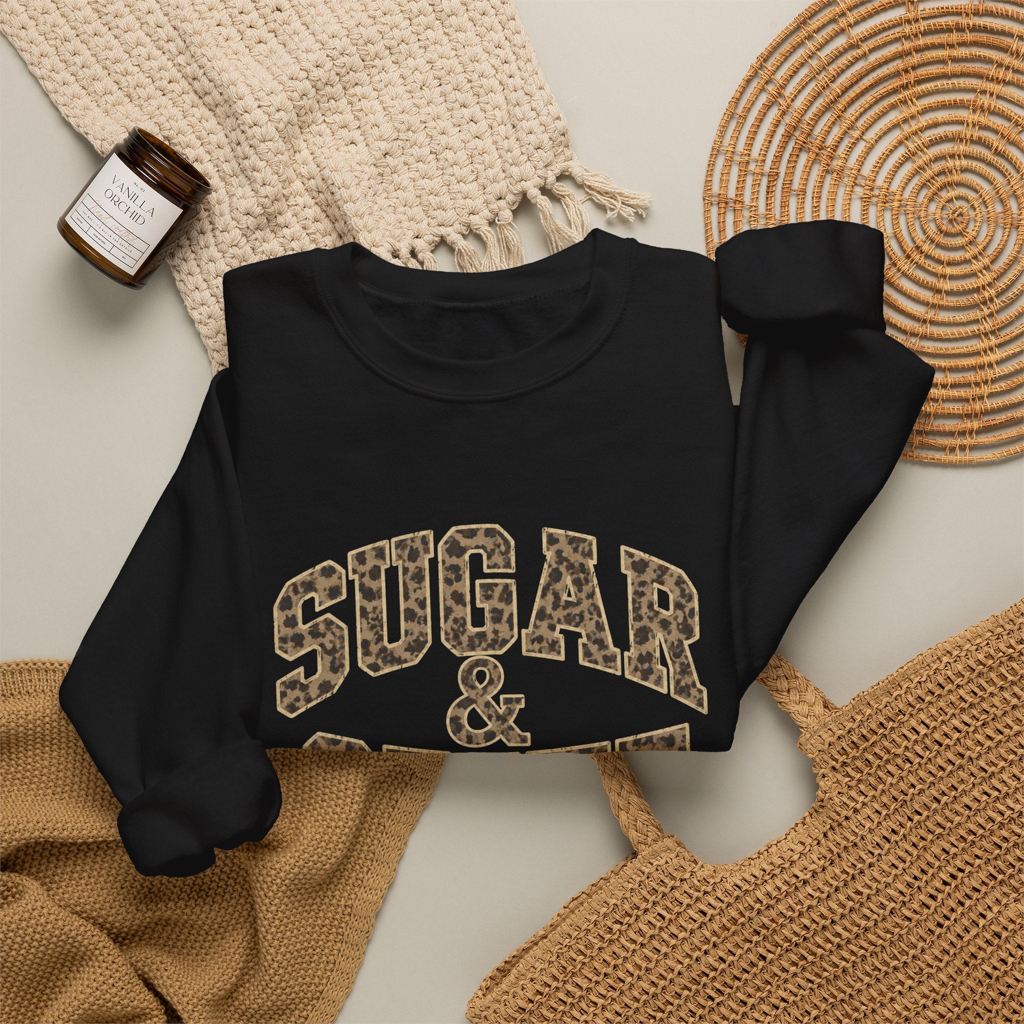 Sugar & Spite Leopard Varsity Logo Crewneck Sweatshirt