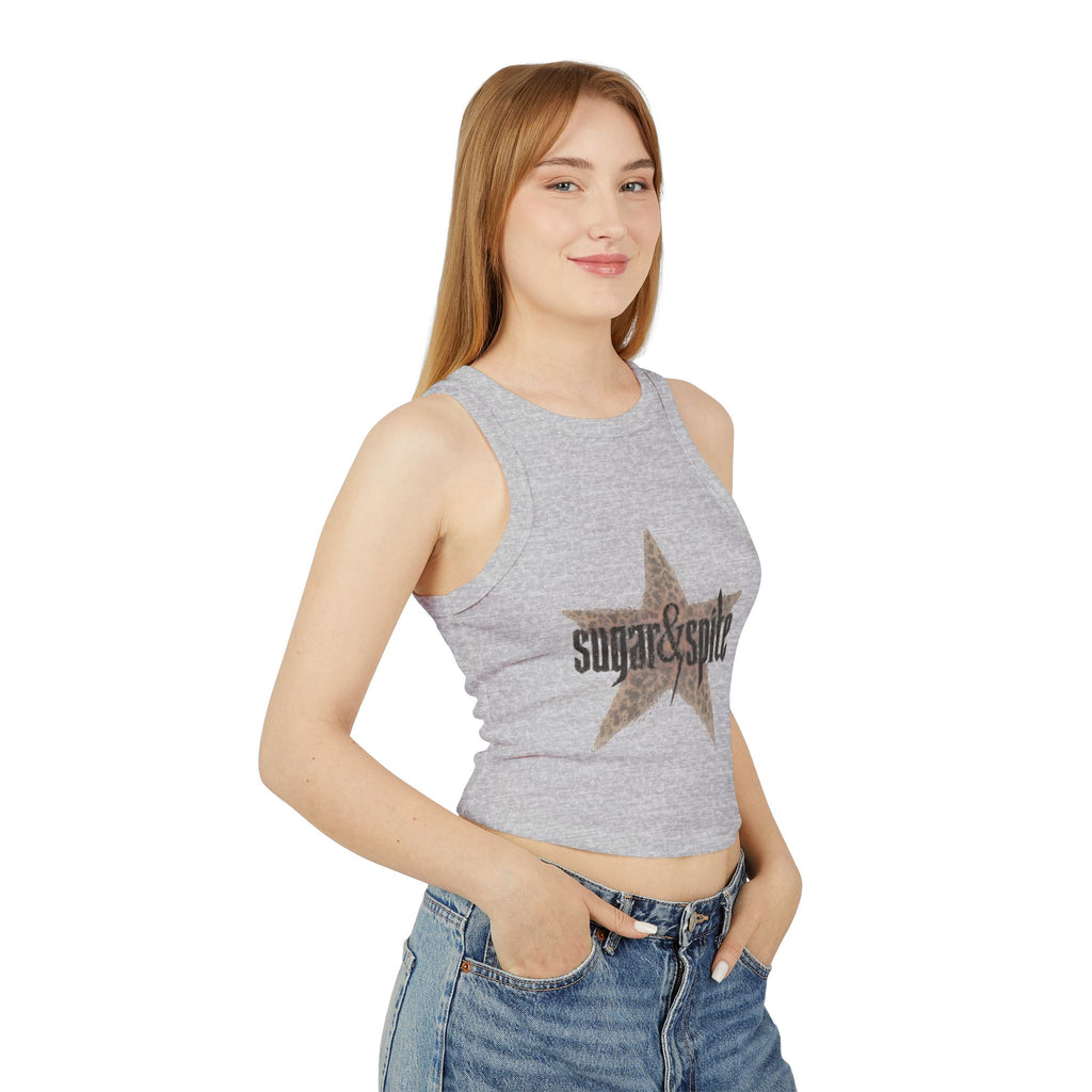 Women's Racer Tank Top — 'Sugar & Spice' Leopard Star Graphic