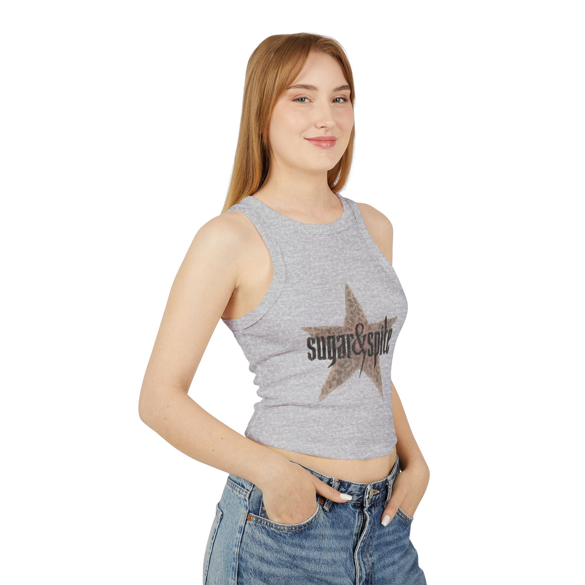 Women's Racer Tank Top — 'Sugar & Spice' Leopard Star Graphic