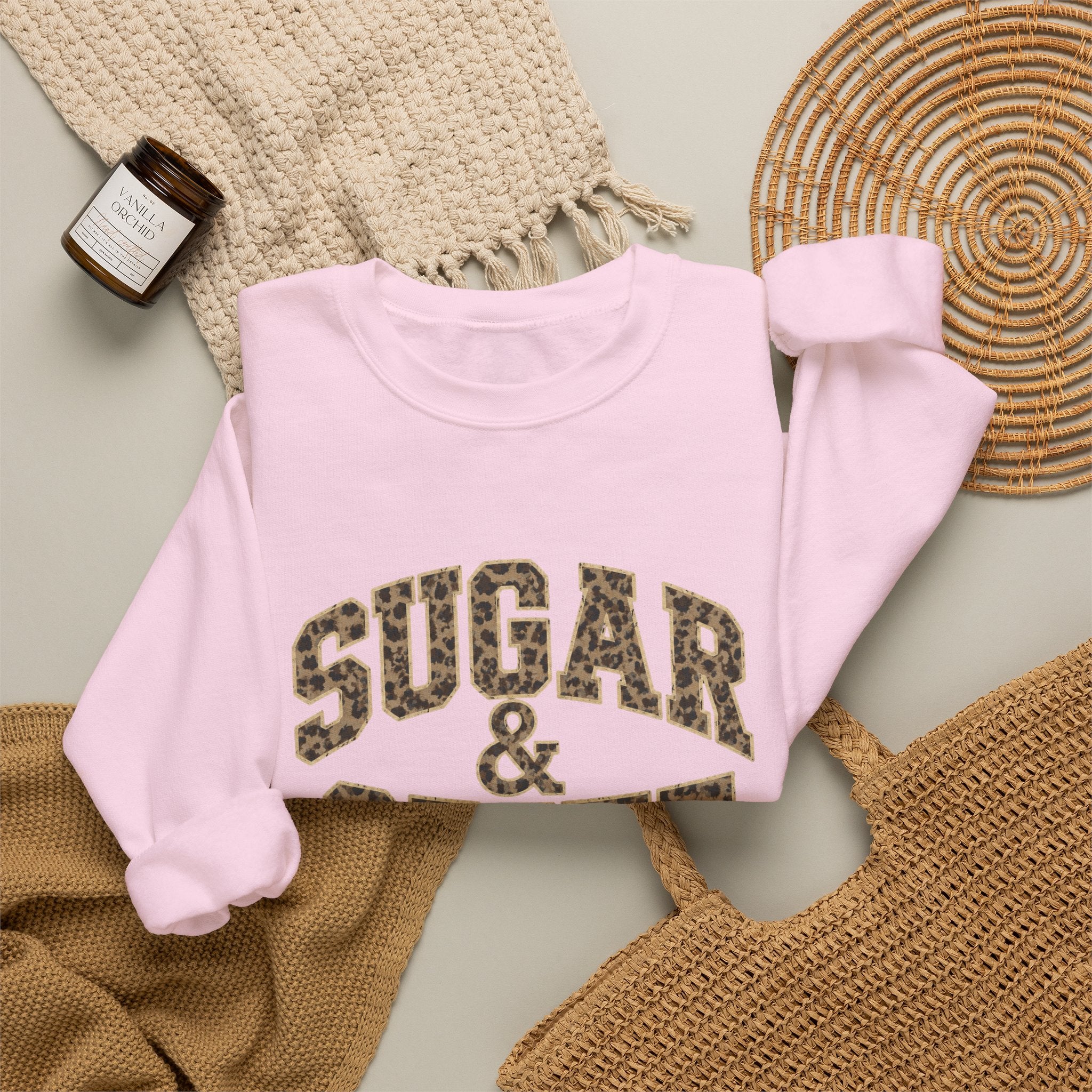 Sugar & Spite Leopard Varsity Logo Crewneck Sweatshirt
