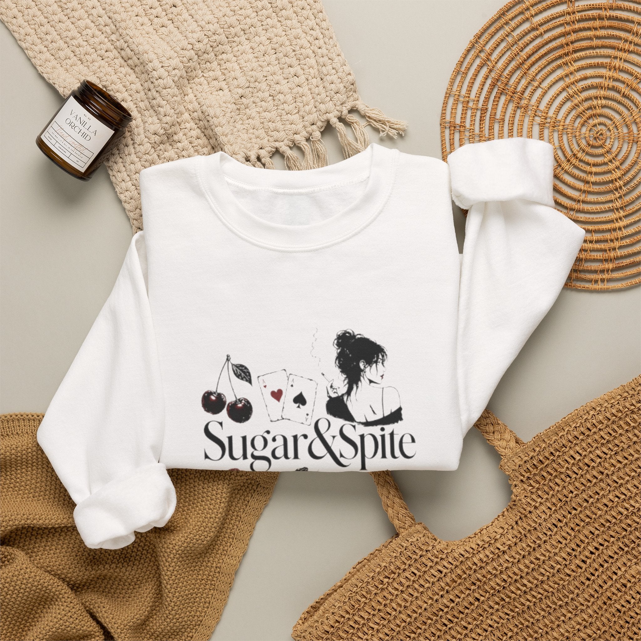 Sugar & Spice Crewneck Sweatshirt — Feminine Vintage Floral Graphic