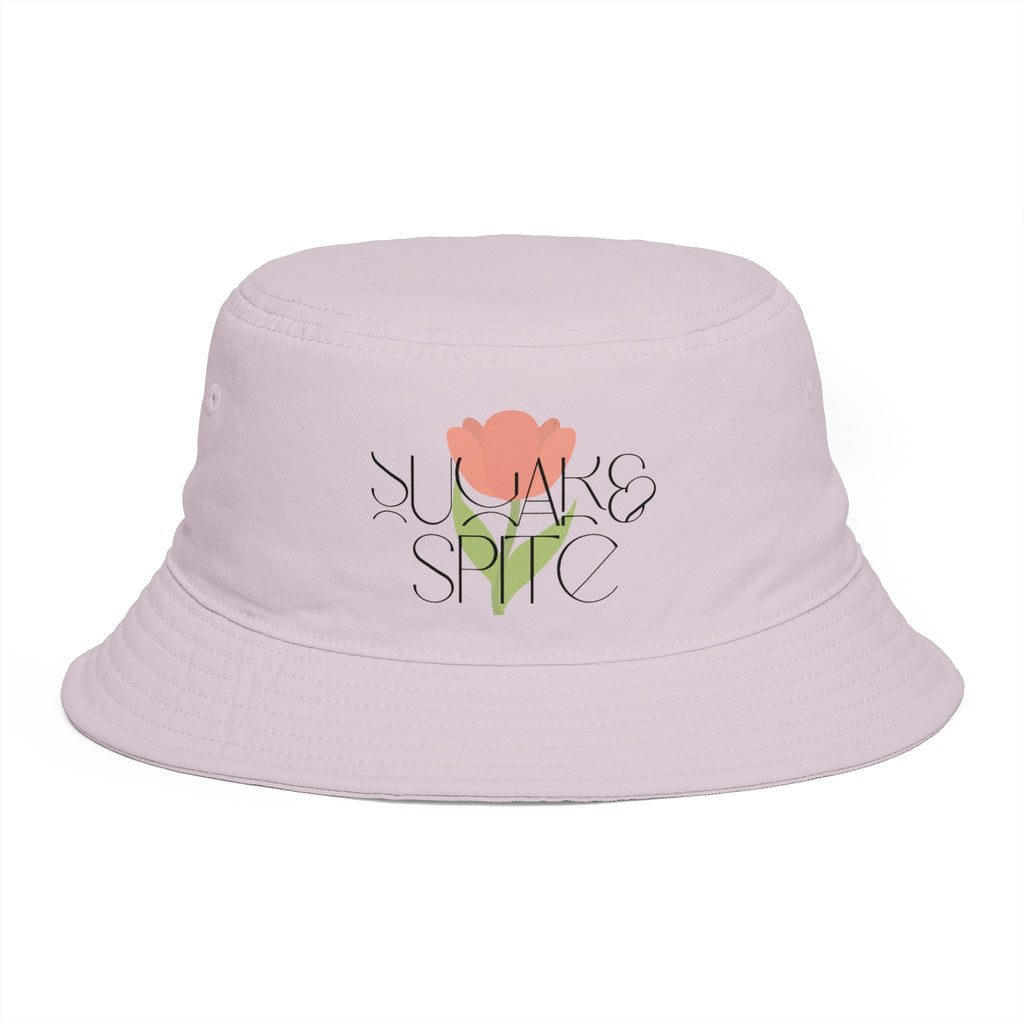 Bucket Hat — 'Sunrise Sprig' Floral Graphic Bucket Hat with Pink Bloom