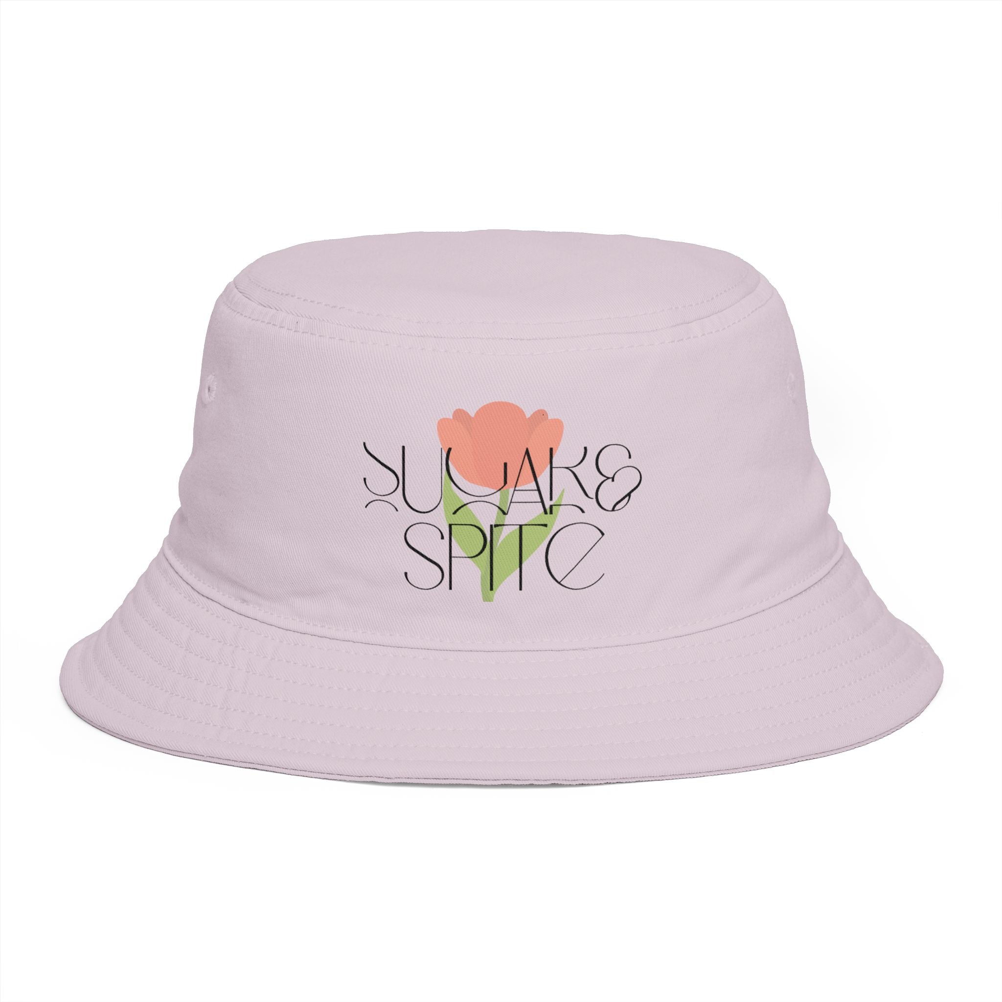 Bucket Hat — 'Sunrise Sprig' Floral Graphic Bucket Hat with Pink Bloom