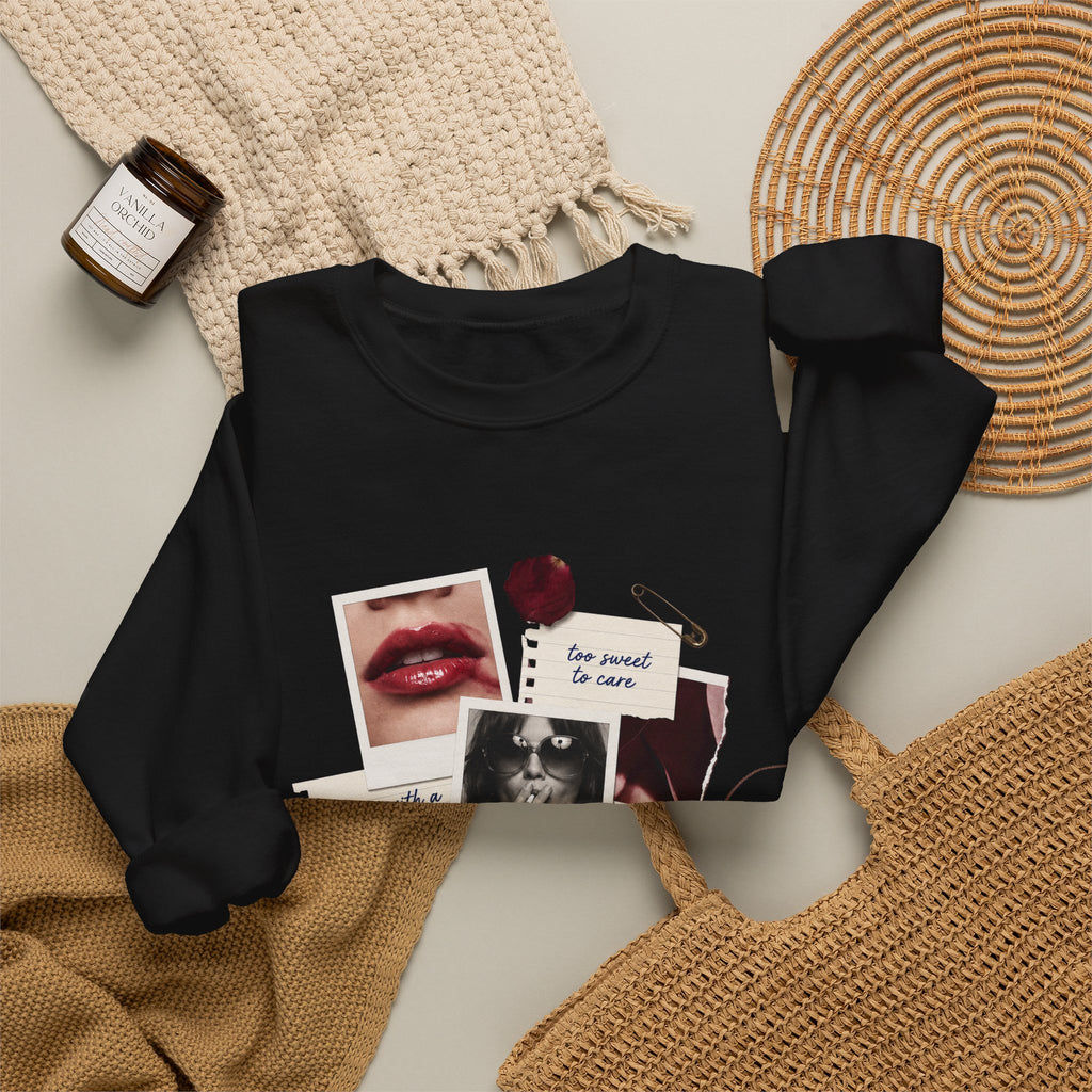 Collage Graphic Crewneck Sweatshirt — 'Sugar & Spice' Retro Photo Mood Crew