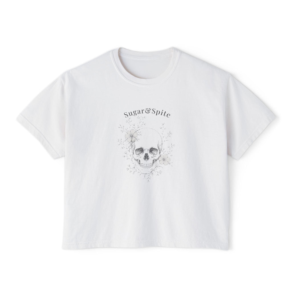 Sugar & Spite Skull Boxy Tee — Women’s Cropped Graphic T‑Shirt