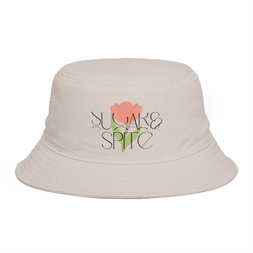Bucket Hat — 'Sunrise Sprig' Floral Graphic Bucket Hat with Pink Bloom
