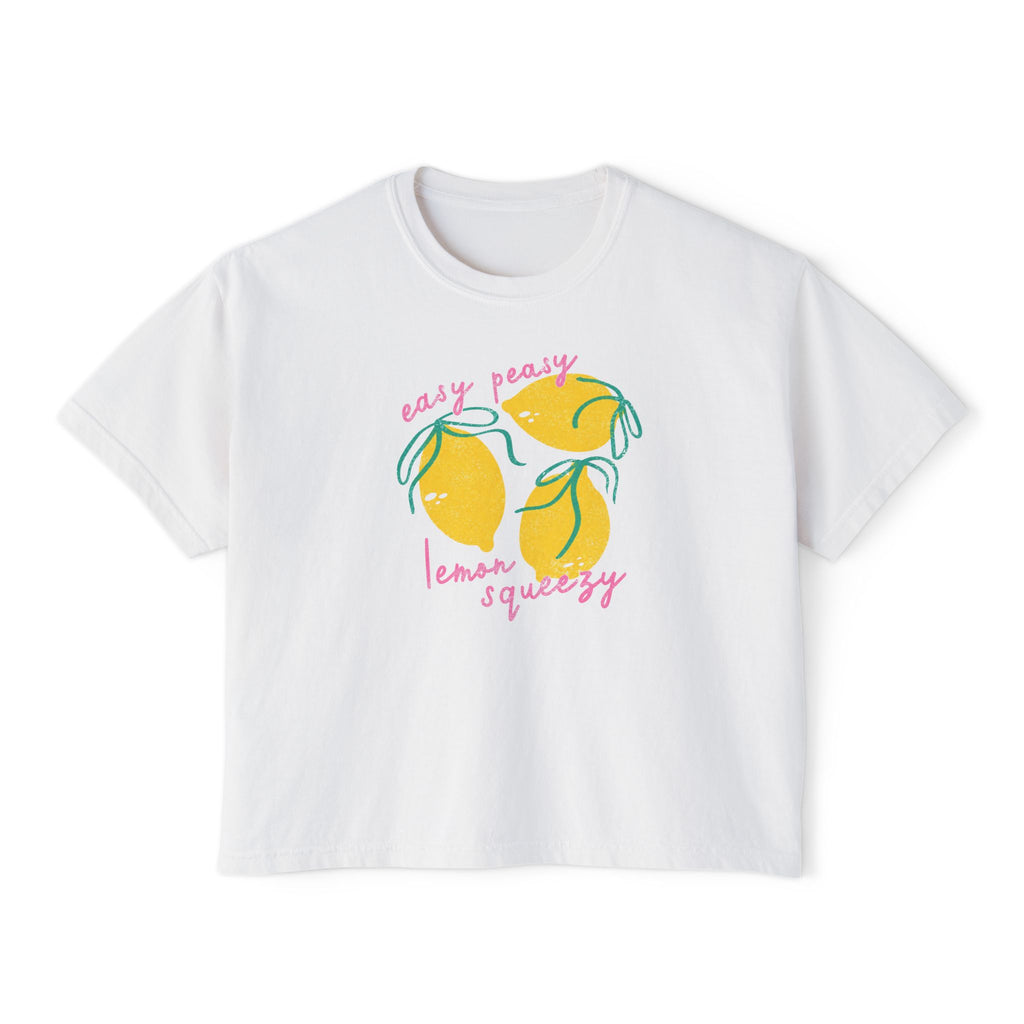 Women’s Boxy Tee — "Easy Peasy Lemon Squeezy" Lemon Graphic Crop Top