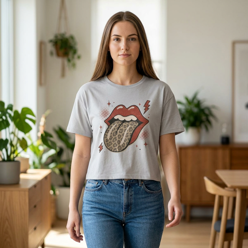 Leopard Tongue Graphic Tee | Boxy Crop T-Shirt