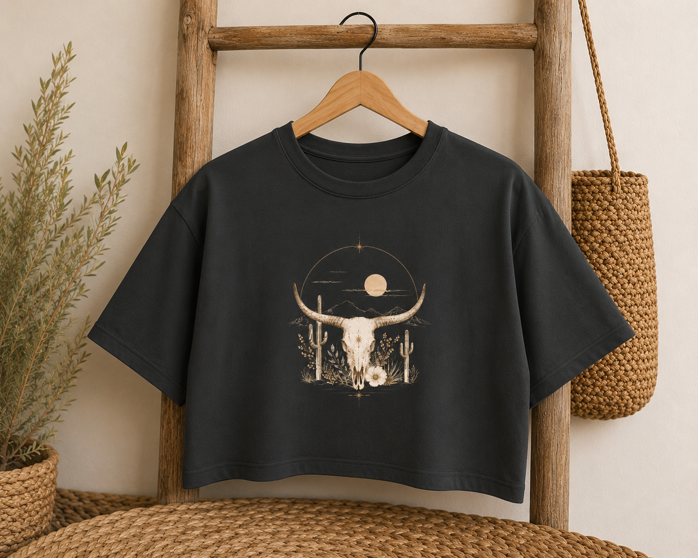 Desert Longhorn Skull Tee | Cow Skull, Cactus, Moon Graphic