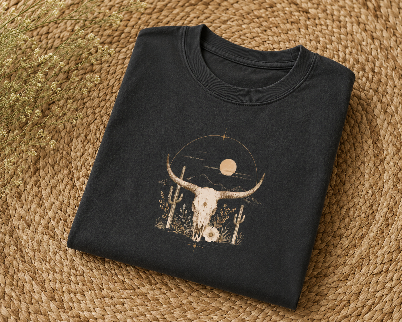 Desert Longhorn Skull Tee | Cow Skull, Cactus, Moon Graphic