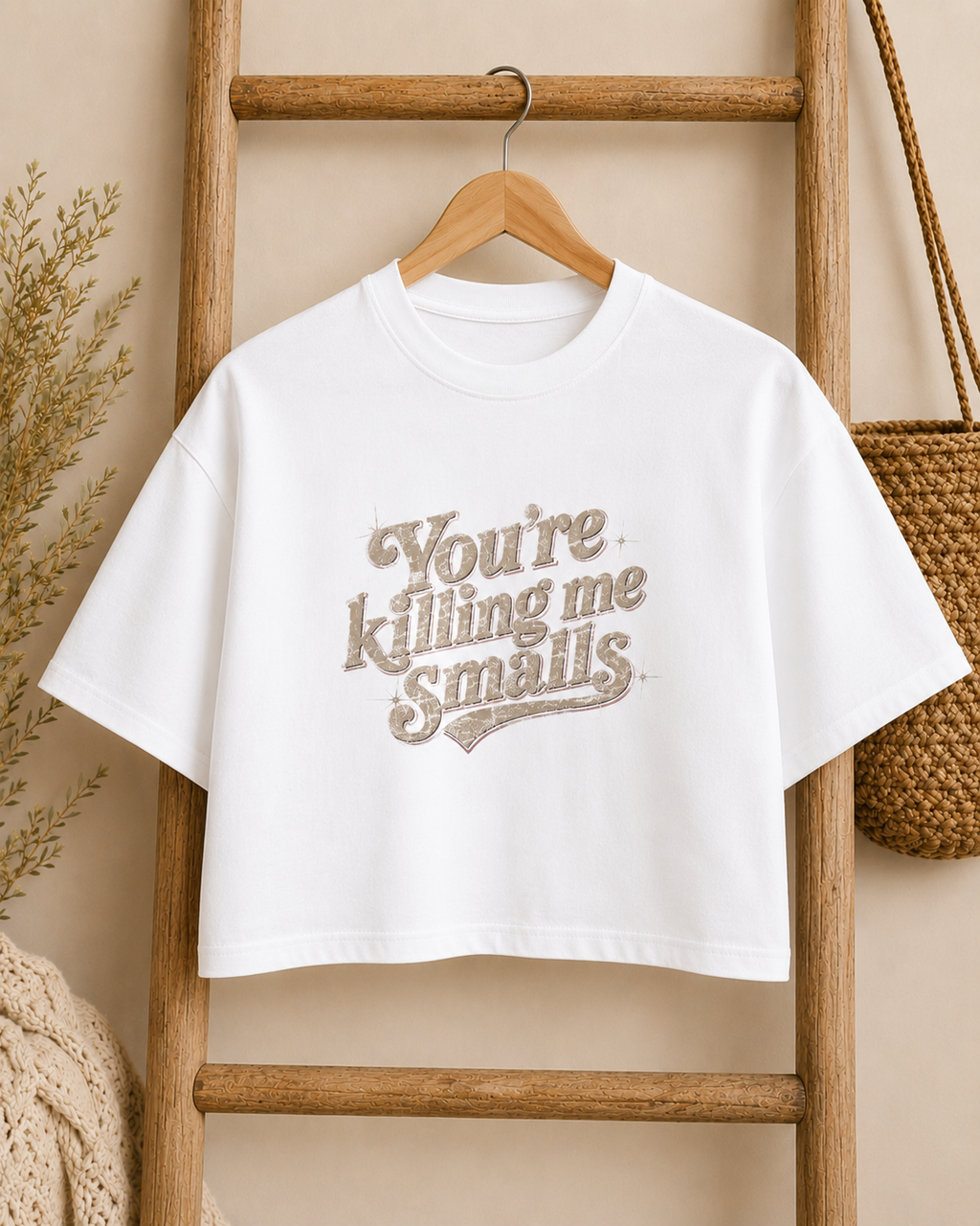 You're Killing Me Smalls Tee | Boxy Cropped T-Shirt, Retro Script Baseball Quote