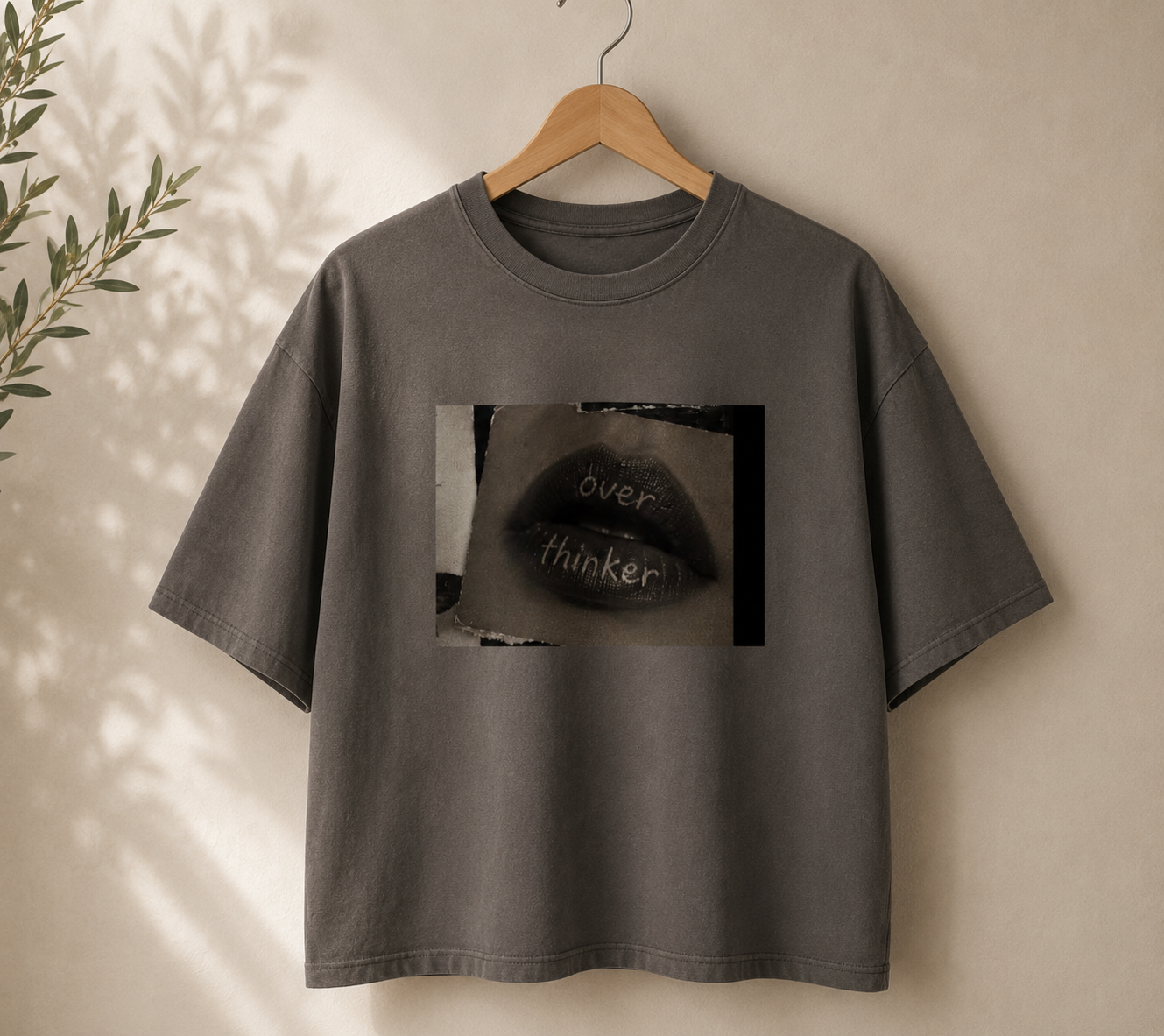 Boxy Tee — 'Overthinker' Lips Graphic Women's Crop Tee