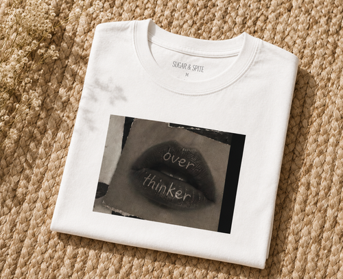 Boxy Tee — 'Overthinker' Lips Graphic Women's Crop Tee