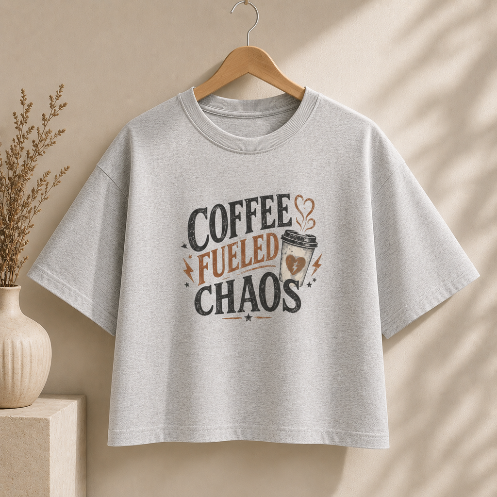 Coffee Fueled Chaos Boxy Tee — Women’s Casual Graphic T‑Shirt
