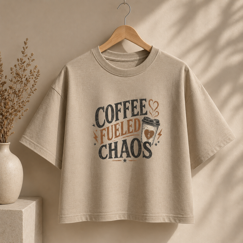 Coffee Fueled Chaos Boxy Tee — Women’s Casual Graphic T‑Shirt