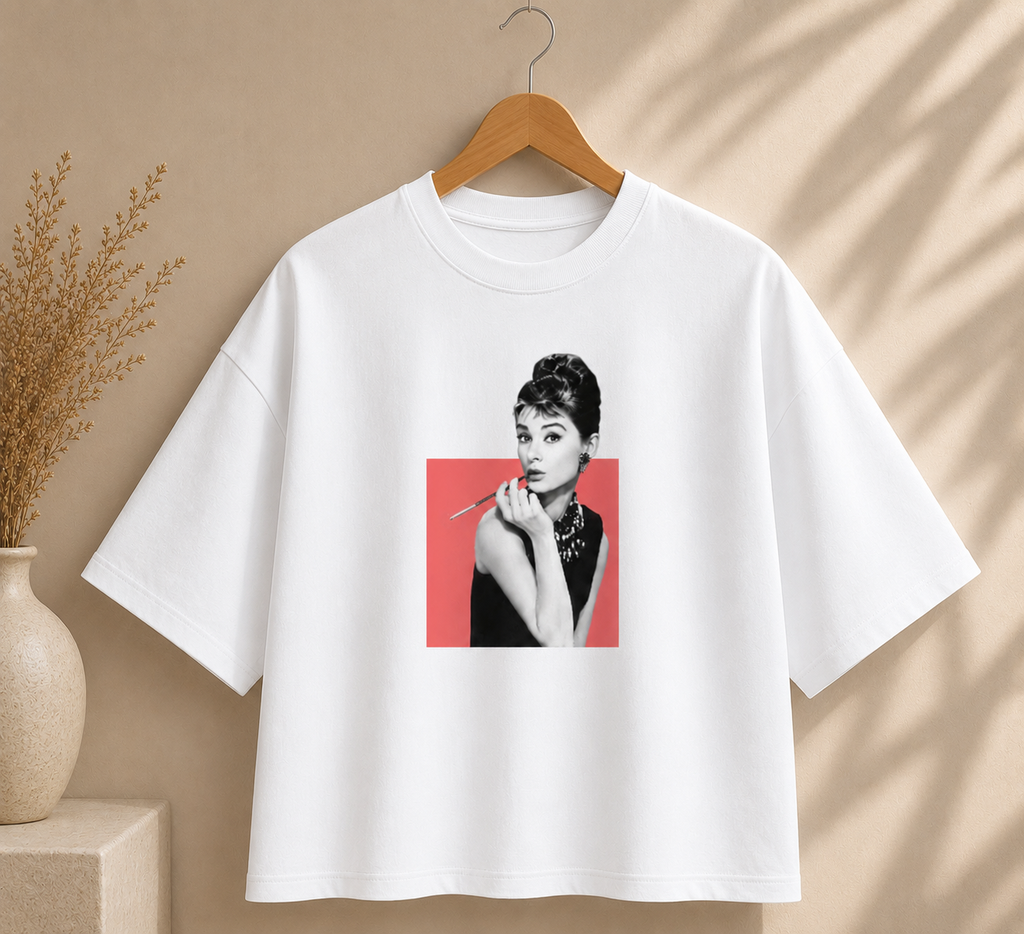 Boxy Tee — Retro Audrey Hepburn Portrait Crop T-Shirt