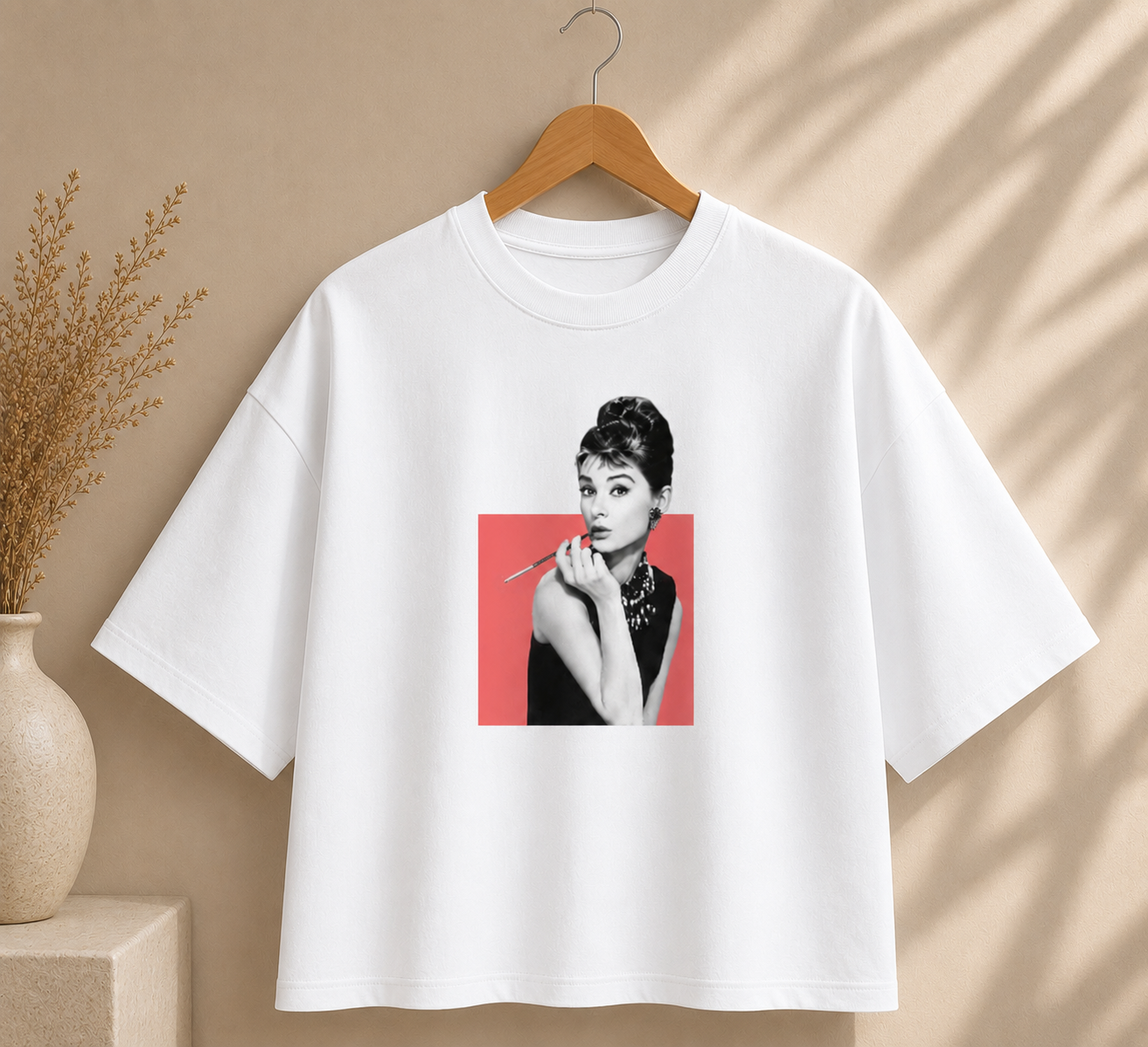 Boxy Tee — Retro Audrey Hepburn Portrait Crop T-Shirt