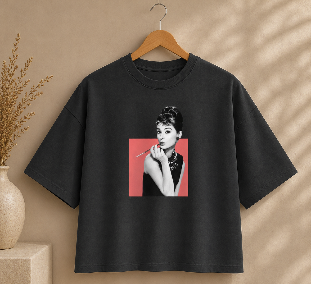 Boxy Tee — Retro Audrey Hepburn Portrait Crop T-Shirt