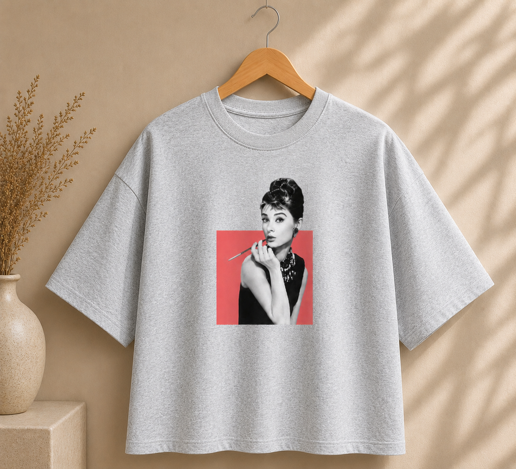 Boxy Tee — Retro Audrey Hepburn Portrait Crop T-Shirt