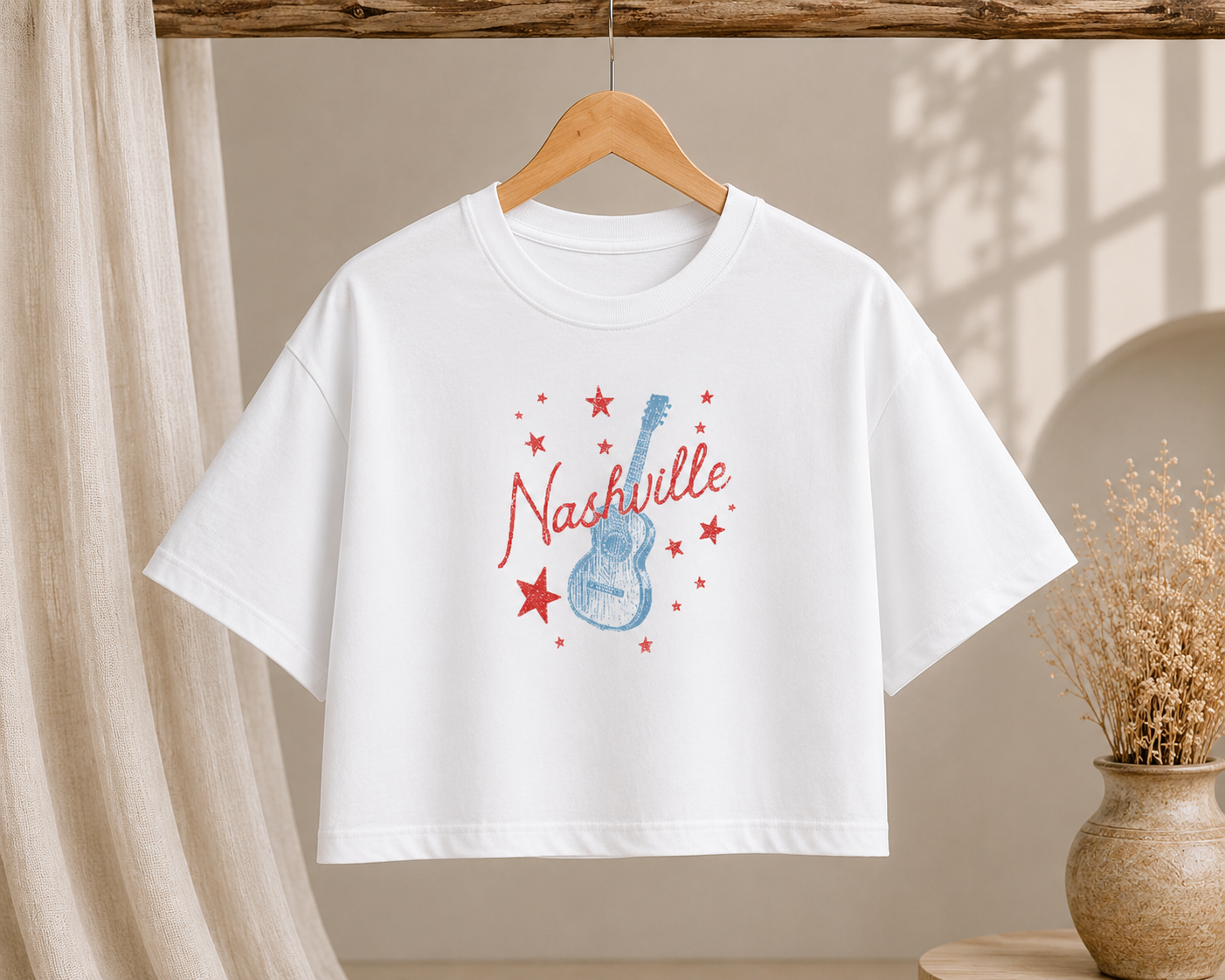 Nashville Guitar Stars Boxy Tee — Retro Music City Crop T-Shirt