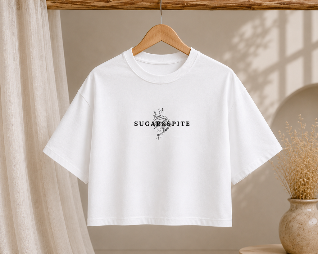 Sugar & Spice Crop Tee — Women's Boxy Vintage Script Shirt