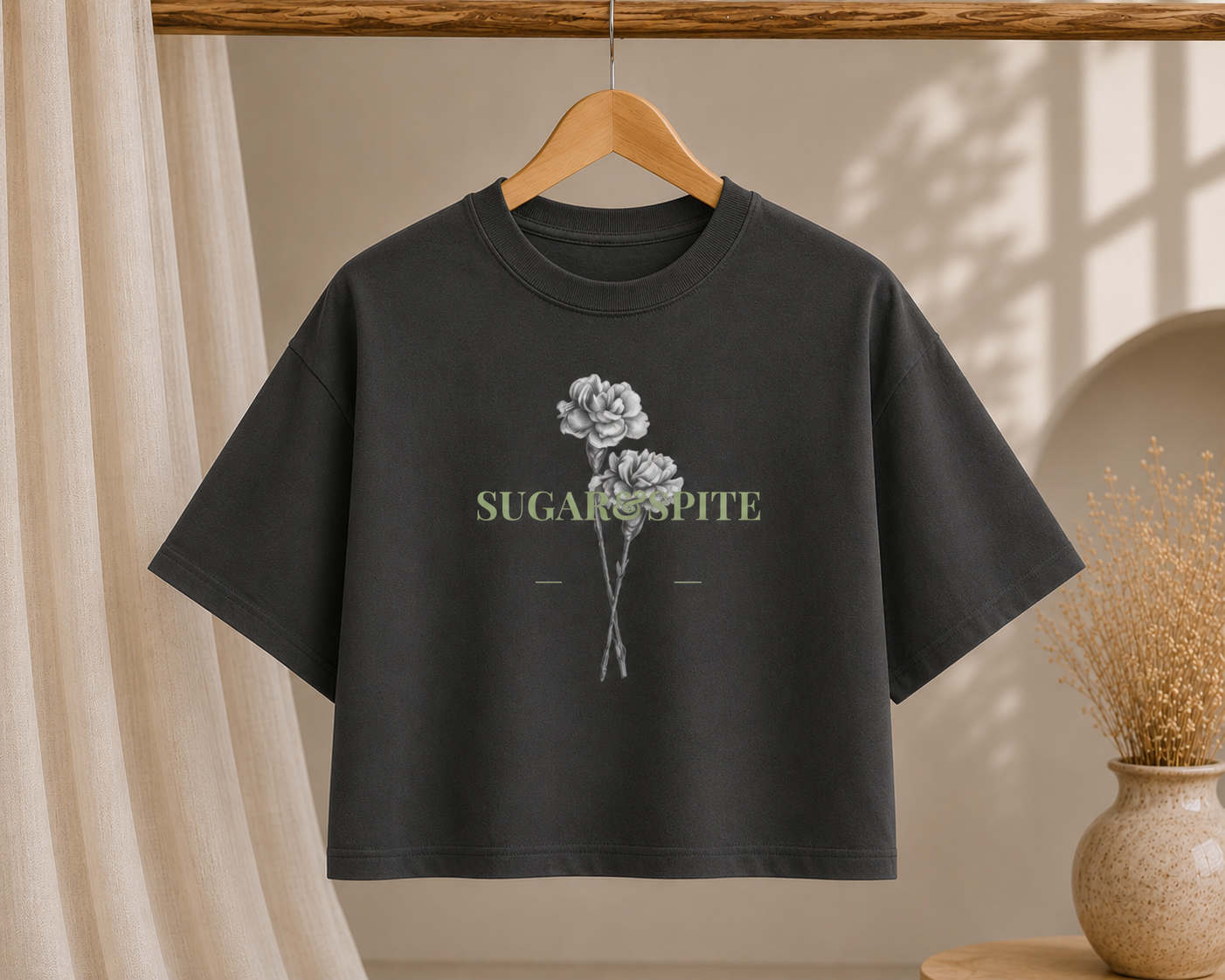Sugar & Bite Floral Boxy Tee — Women's Cropped Heavyweight T‑Shirt