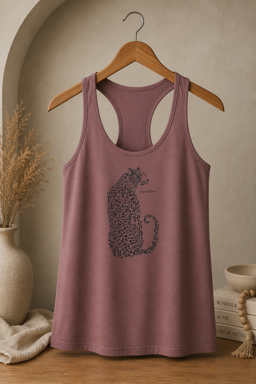 Leopard Outline Women's Racerback Tank Top — Minimal Safari Cat Graphic