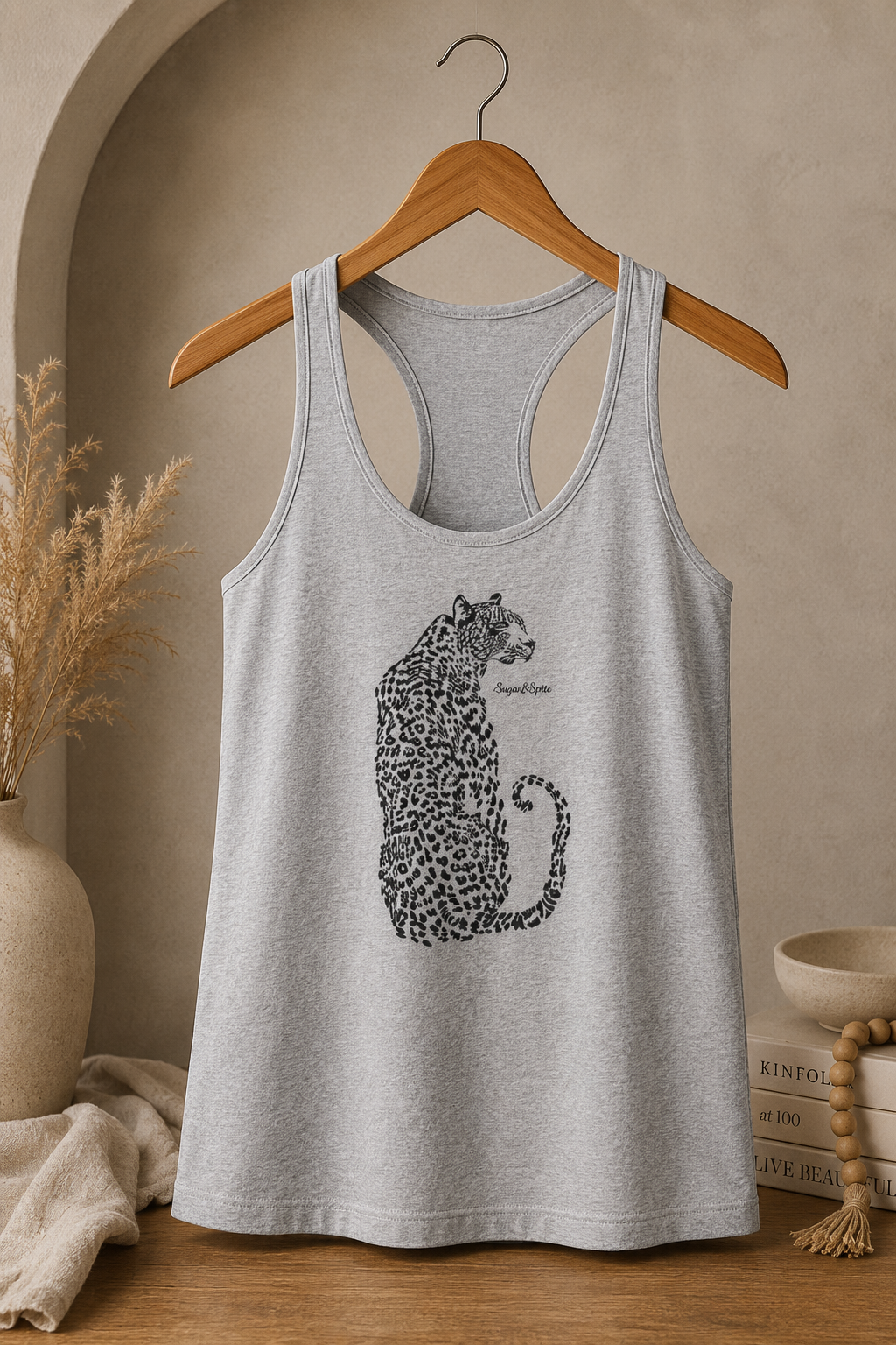 Leopard Outline Women's Racerback Tank Top — Minimal Safari Cat Graphic