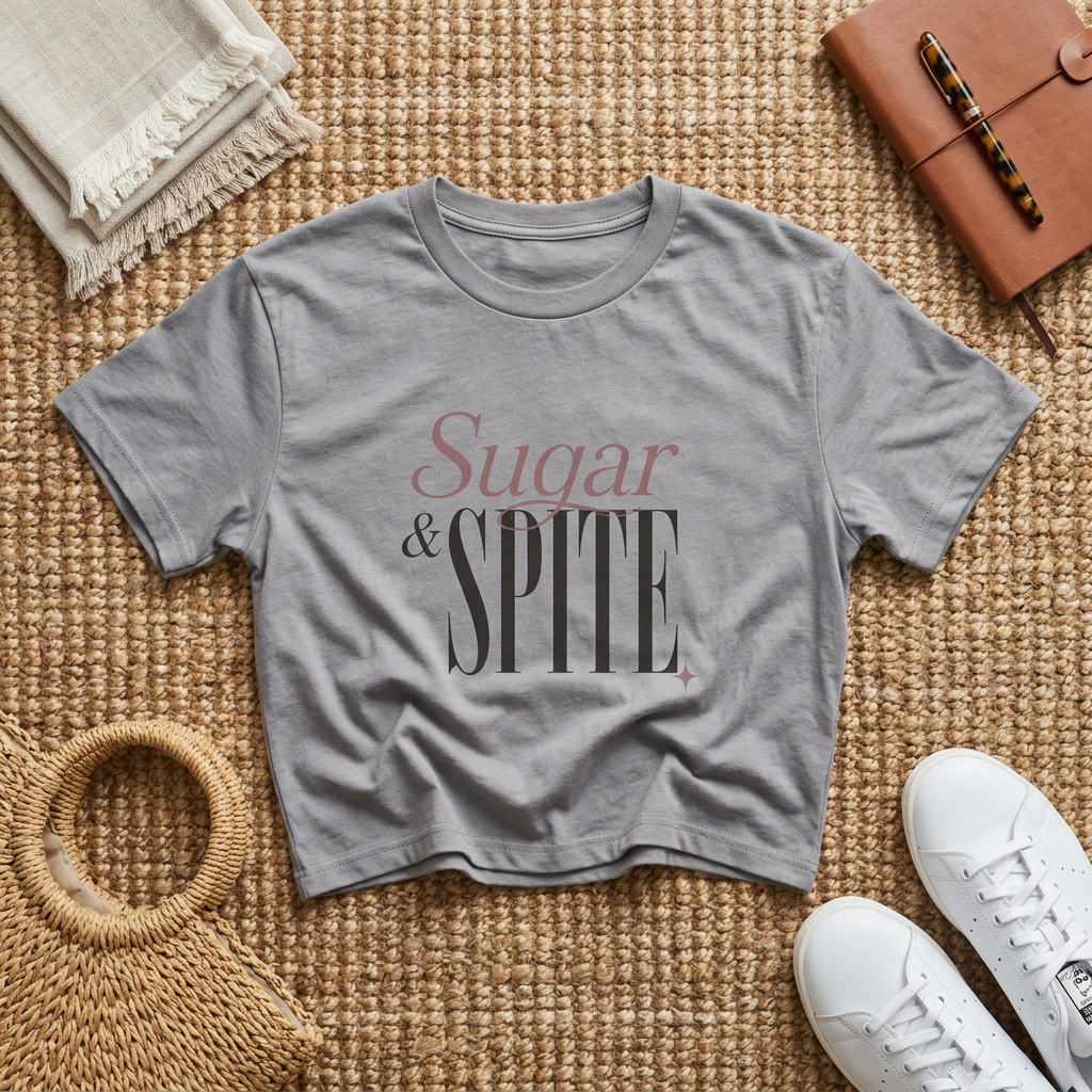 Sugar & Spite Boxy Tee — Cute Feminine Graphic Crop T‑Shirt