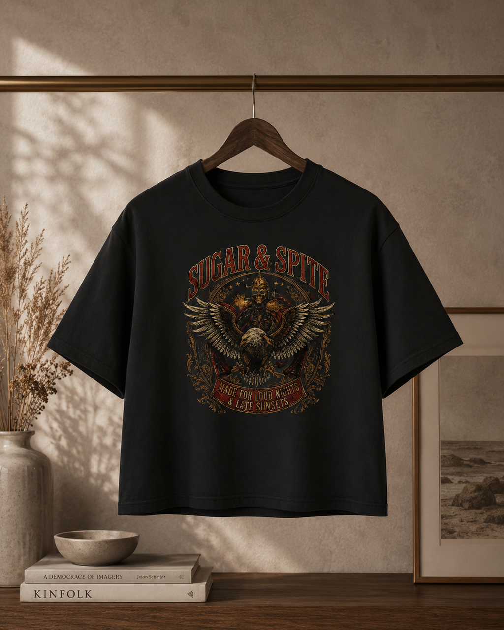 Sugar & Spite Eagle Boxy Tee — Vintage Biker Graphic Women’s T‑Shirt