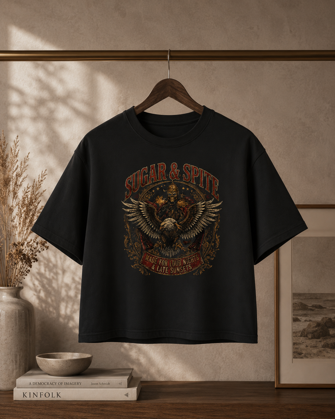 Sugar & Spite Eagle Boxy Tee — Vintage Biker Graphic Women’s T‑Shirt