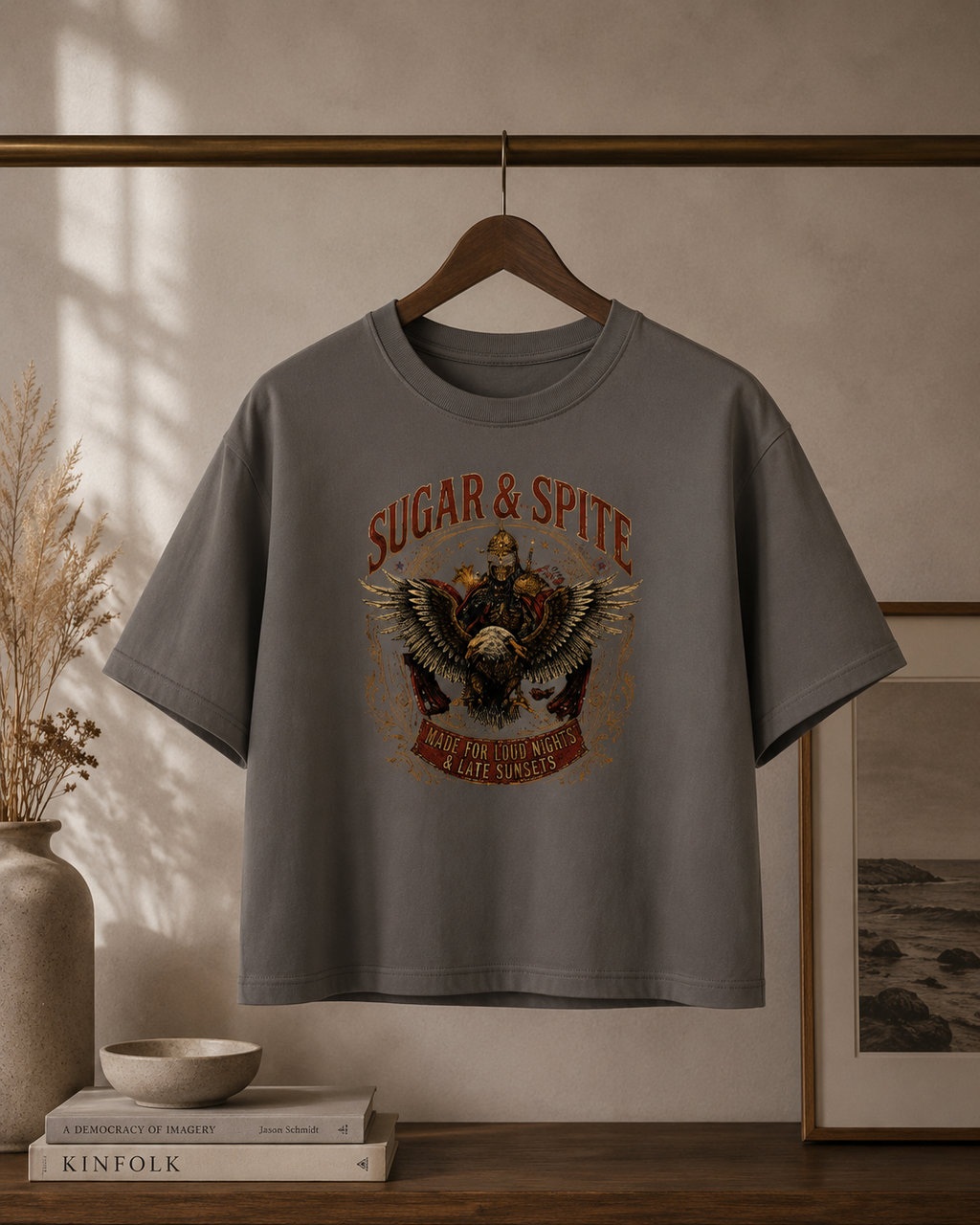 Sugar & Spite Eagle Boxy Tee — Vintage Biker Graphic Women’s T‑Shirt