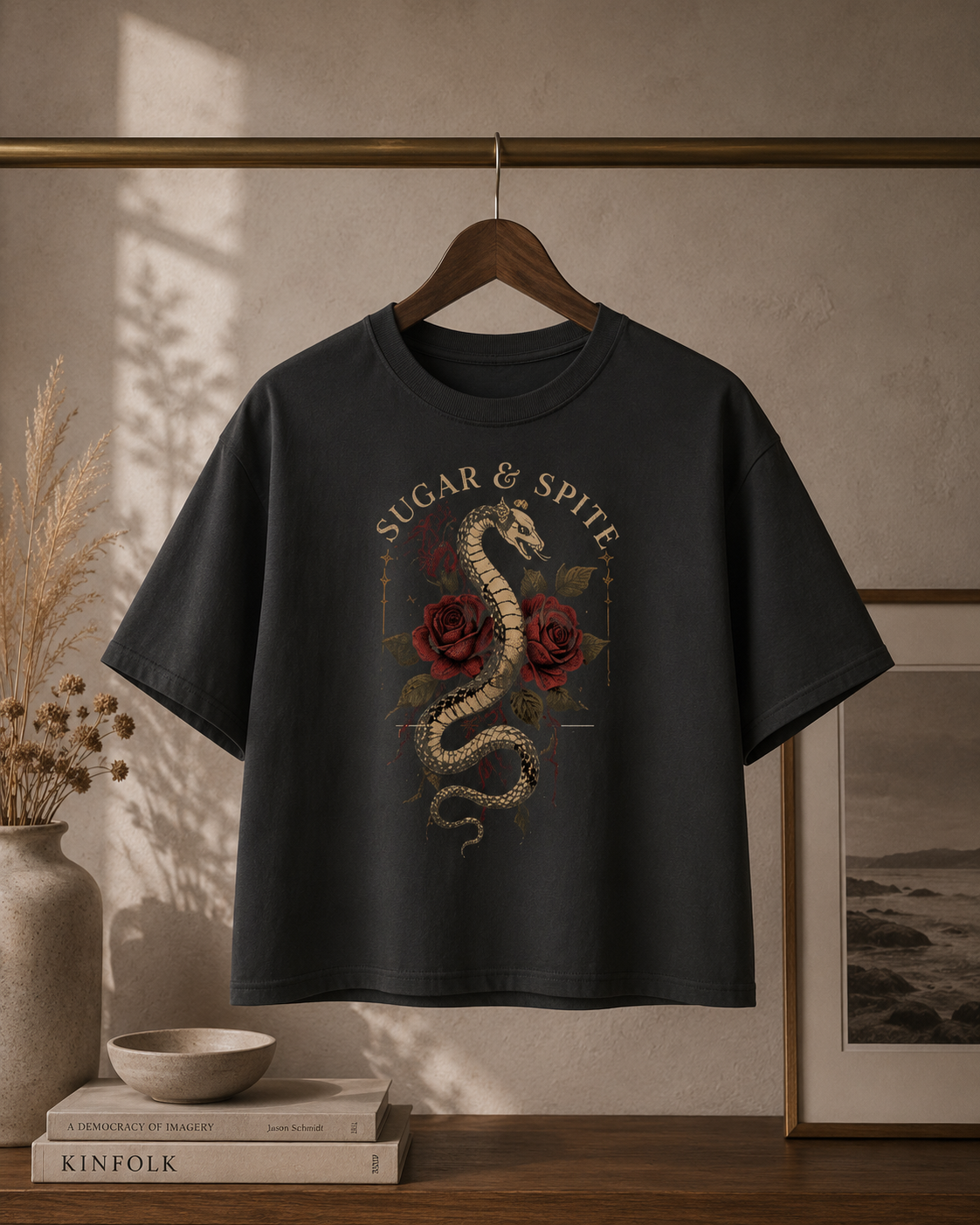 Women's Boxy Tee — "Sugar & Spice" Floral Snake Graphic