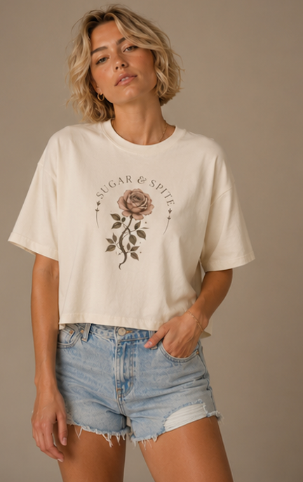 Sugar & Spite Rose Boxy Tee