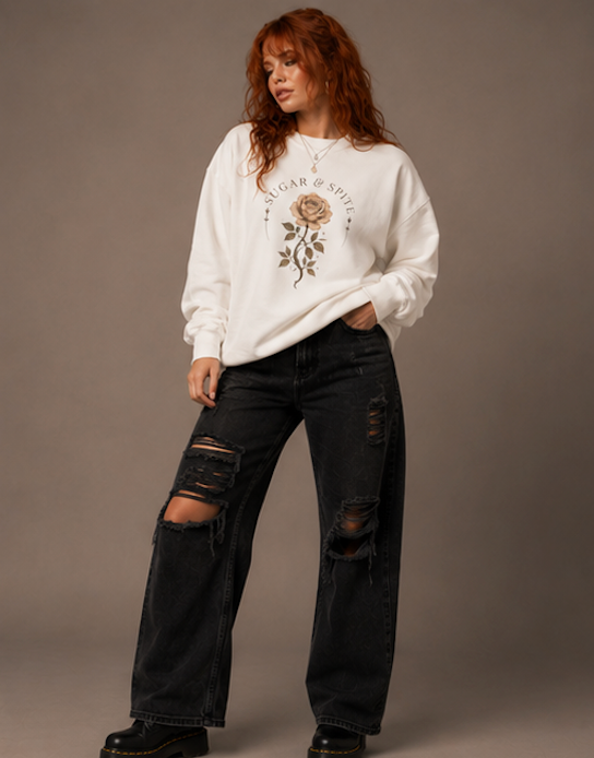Sugar & Spite Rose Oversized Crewneck Sweatshirt