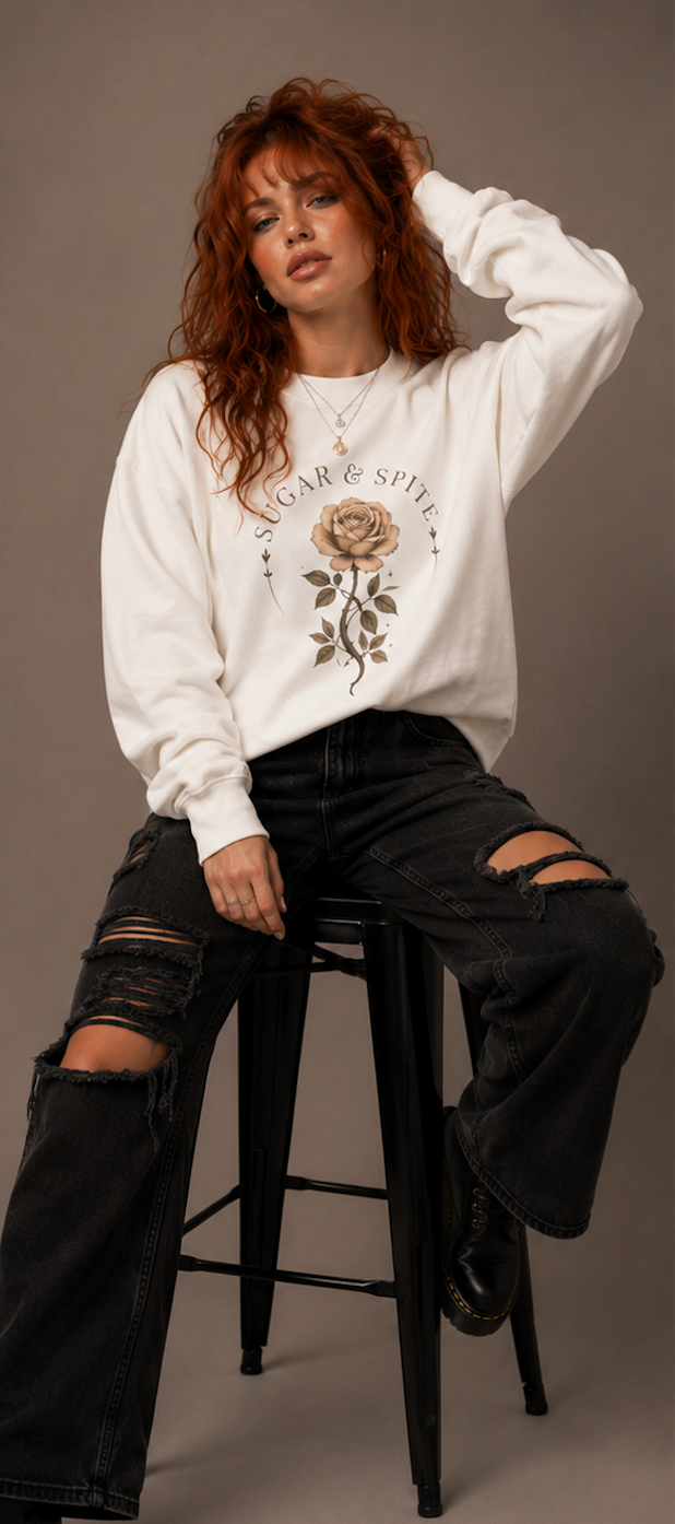 Sugar & Spite Rose Oversized Crewneck Sweatshirt