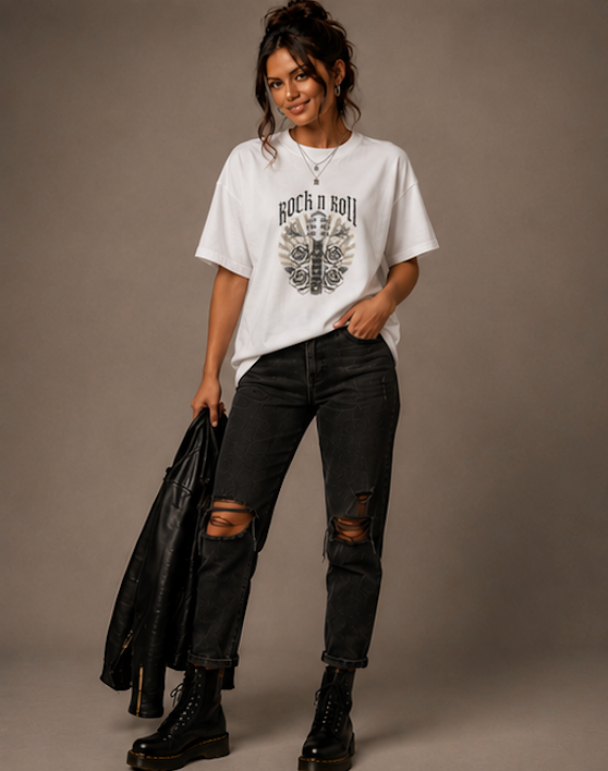 Rock N Roll Guitar & Roses Women's Boxy Tee