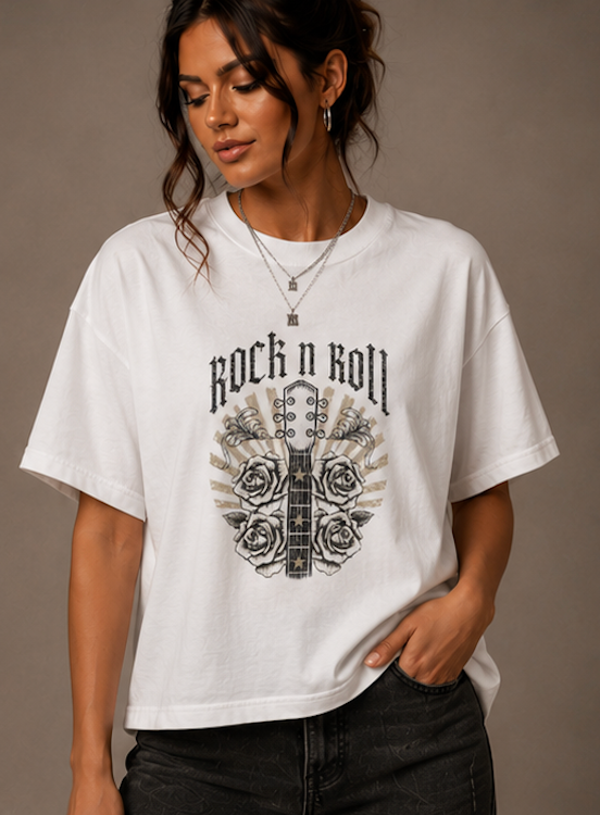 Rock N Roll Guitar & Roses Women's Boxy Tee