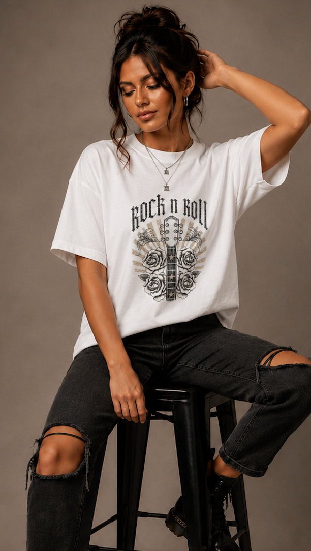 Rock N Roll Guitar & Roses Women's Boxy Tee