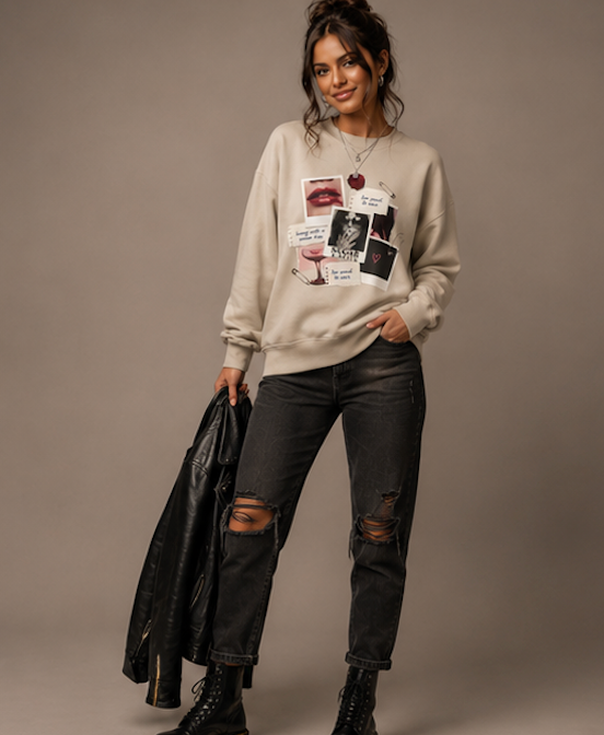 Collage Graphic Crewneck Sweatshirt