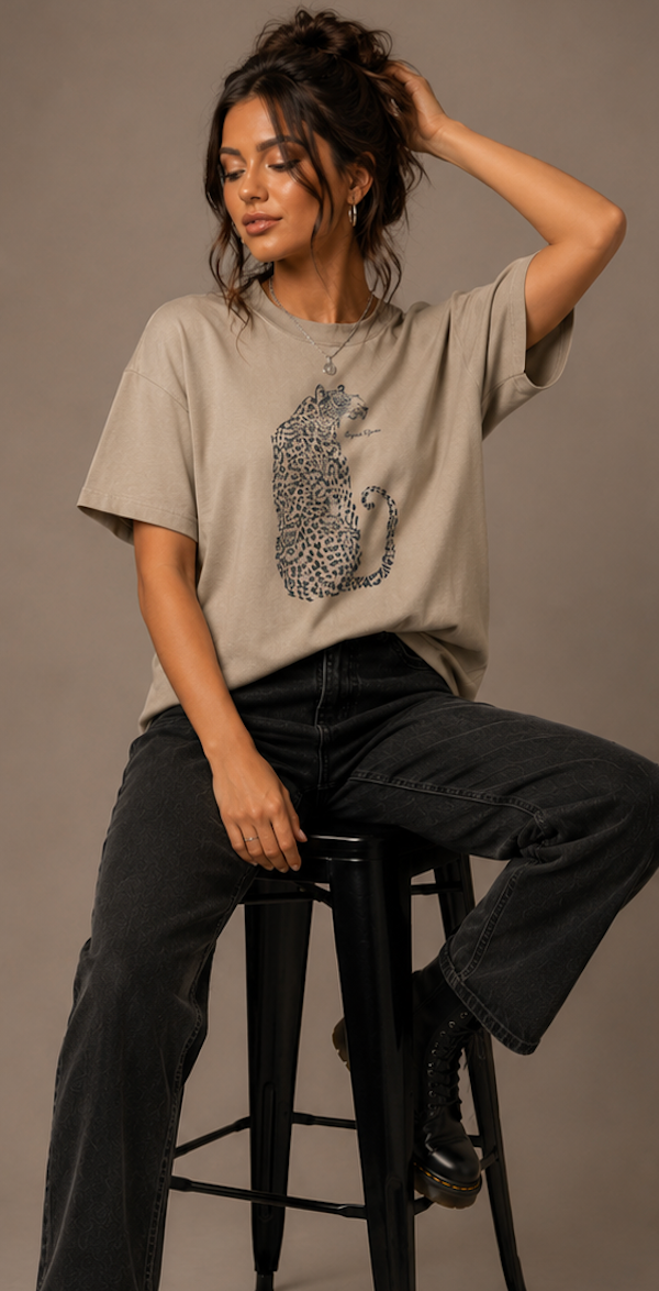 Boxy Women's Tee — Leopard Silhouette Graphic