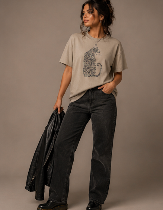 Boxy Women's Tee — Leopard Silhouette Graphic