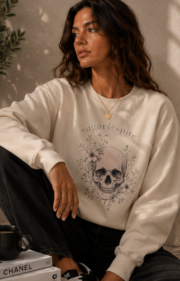 'Sugar & Spite' Skull Floral Crewneck Sweatshirt