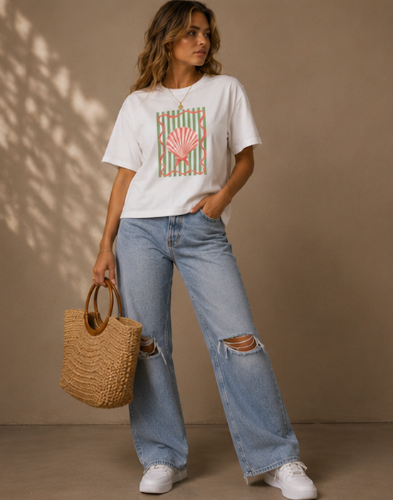 Seashell Vintage-Stripe Boxy Tee
