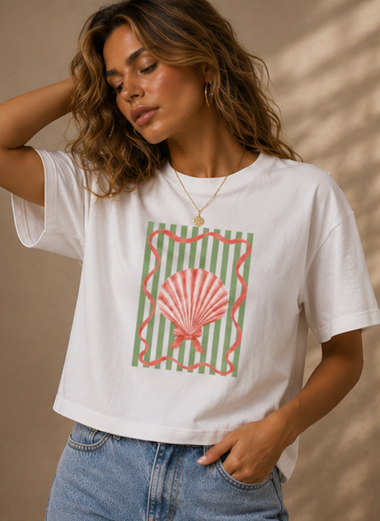 Seashell Vintage-Stripe Boxy Tee