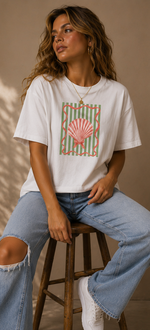 Seashell Vintage-Stripe Boxy Tee