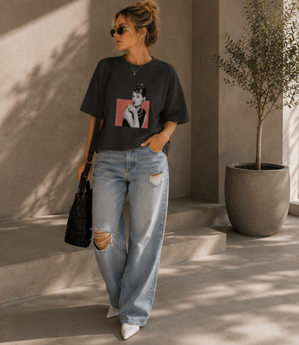 Retro Audrey Hepburn Portrait Boxy Tee