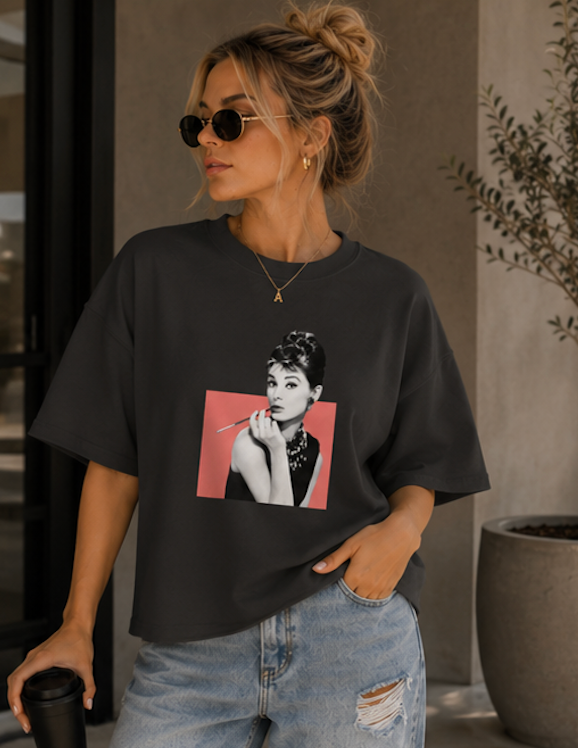 Retro Audrey Hepburn Portrait Boxy Tee