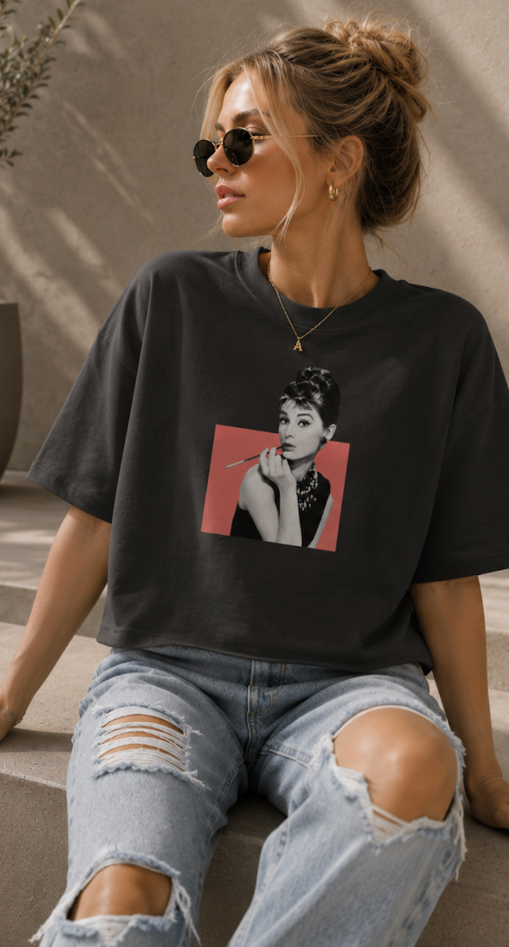 Retro Audrey Hepburn Portrait Boxy Tee