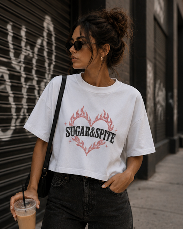 Sugar & Spite Women's Boxy Tee — Flame Heart